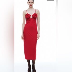 H&M Striking Red Midi Dress